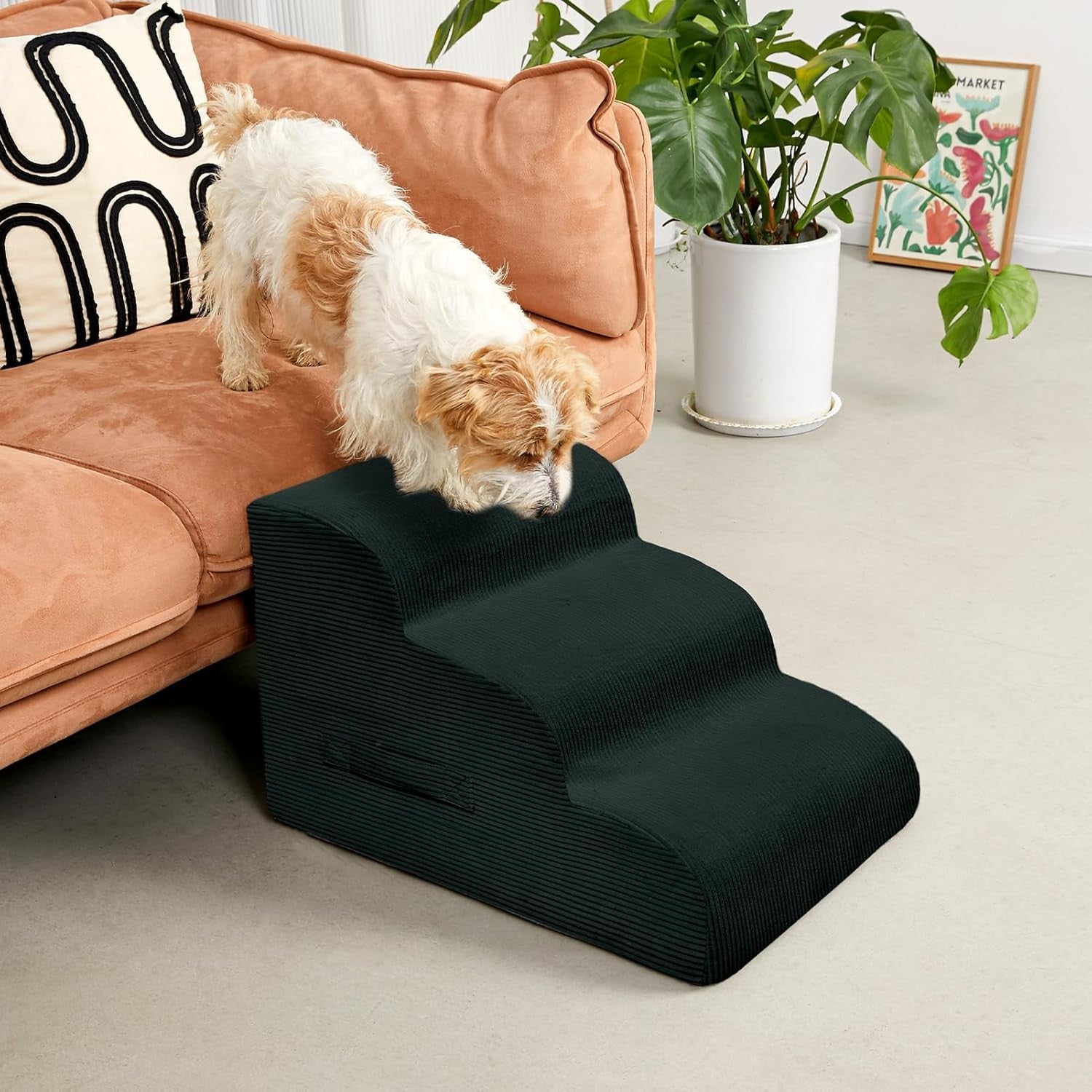 3-Step Dog Stairs Ramp Non-Slip Pet Steps Small Dogs Dark Gray