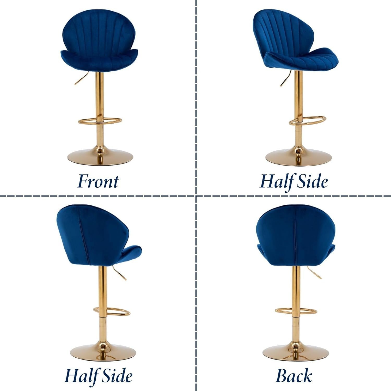 Blue Velvet Swivel Bar Stools Set of 2 Adjustable Kitchen Counter Chairs