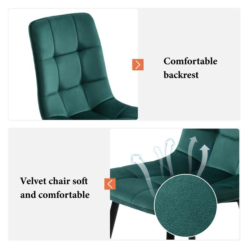 Set of 4 Dark Green Velvet Dining Chairs – Modern Padded Seat, Metal Legs