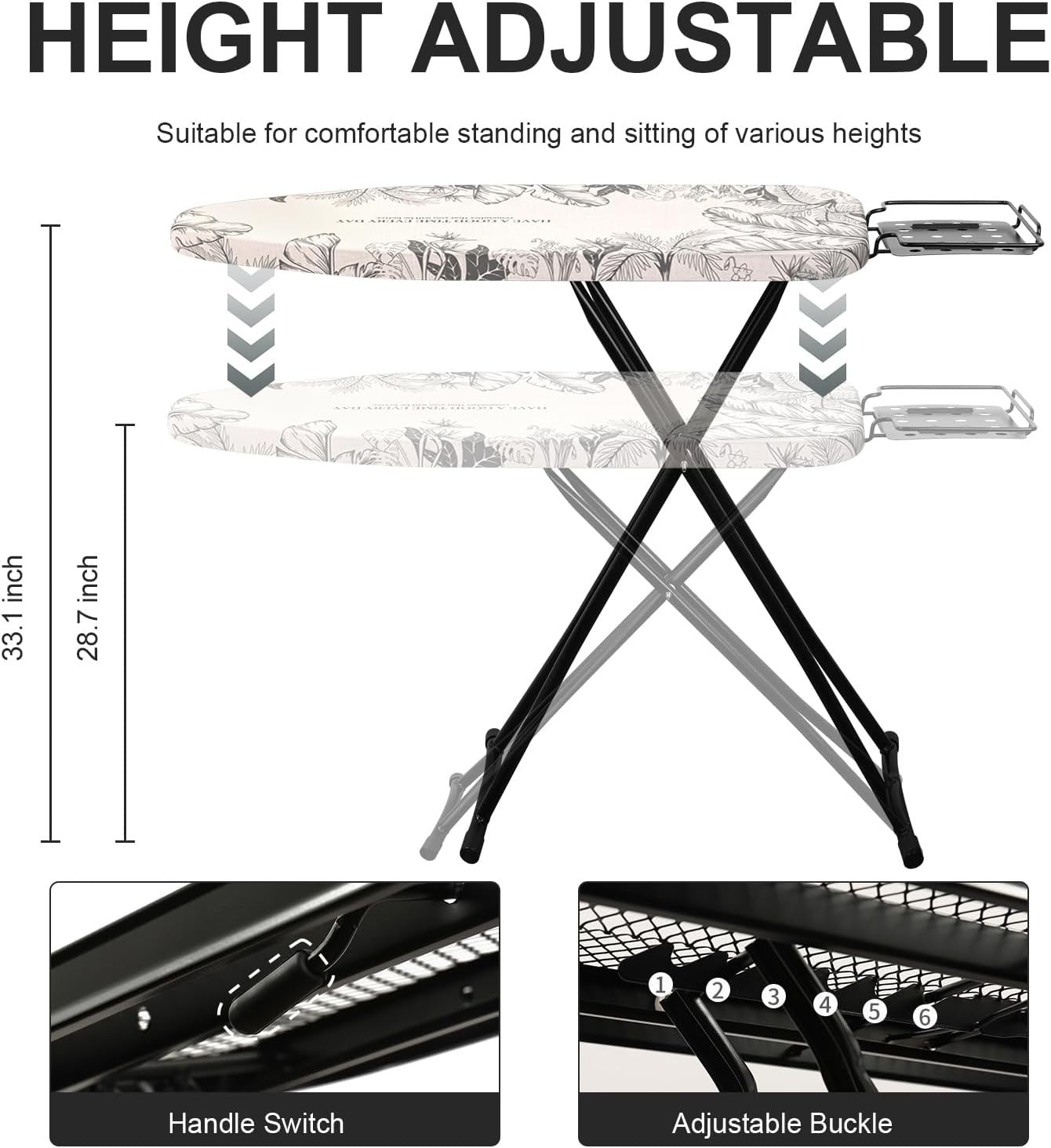 Adjustable Folding Ironing Board Height Adjustable Steel Frame Iron Holder