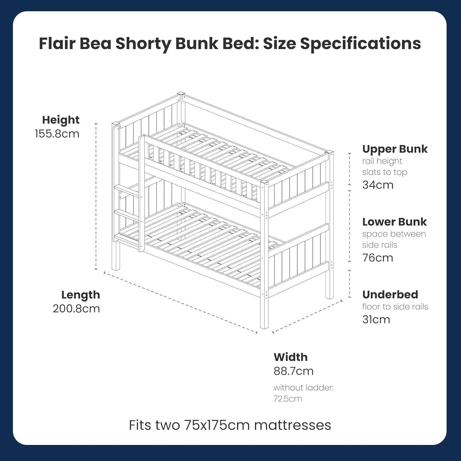 Shorty Bunk Bed Grey Solid Wood Kids Sleeper Loft Frame Space Saving