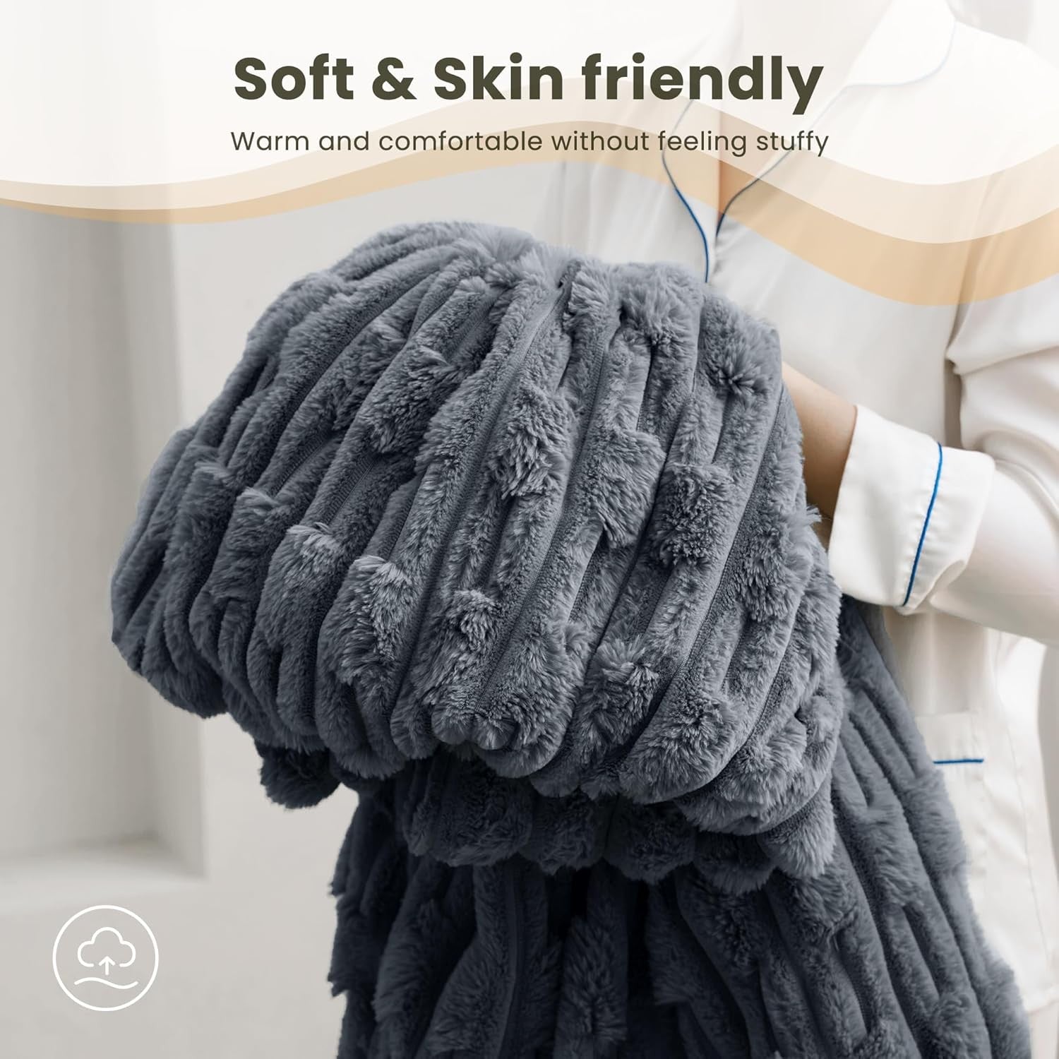 Electric Heated Throw Blanket Grey 130x180cm 6 Heat Settings Auto Off
