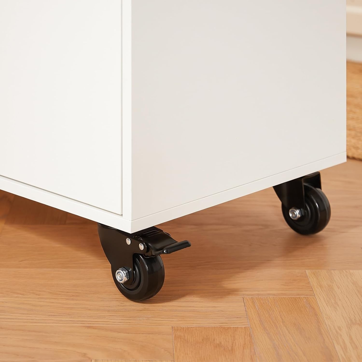 Kitchen Island on Wheels Storage Cabinet with Drawers Towel Rail Wood Top