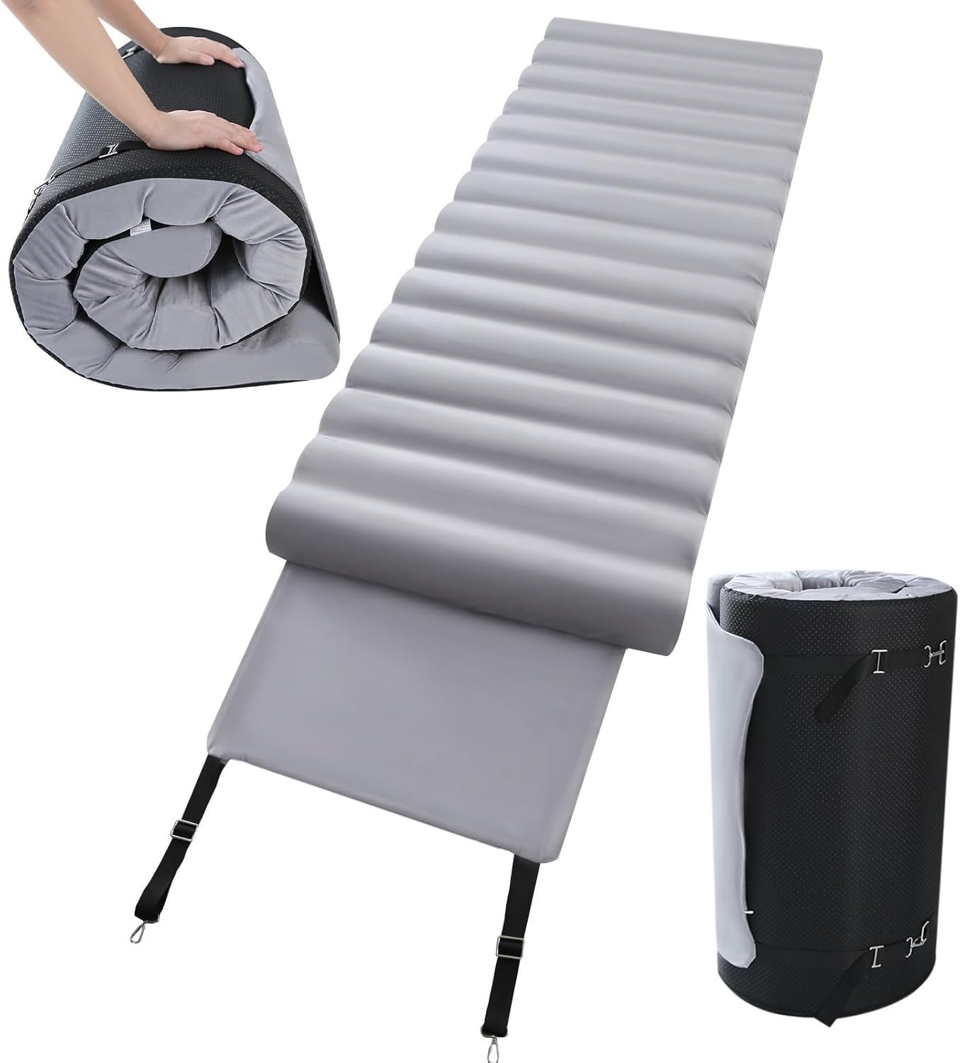 Roll Up Floor Mattress Single Foam Bed Foldable Guest Travel Mat Grey