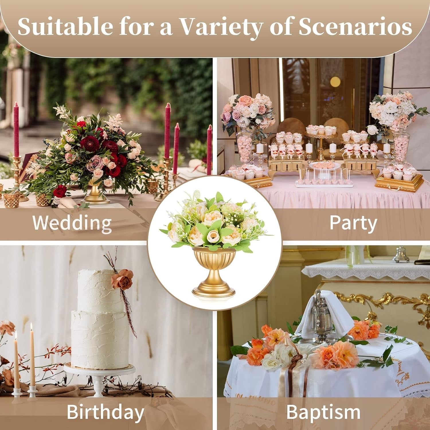 Gold Metal Flower Vase Set 10pcs Wedding Table Centrepiece Home Decor