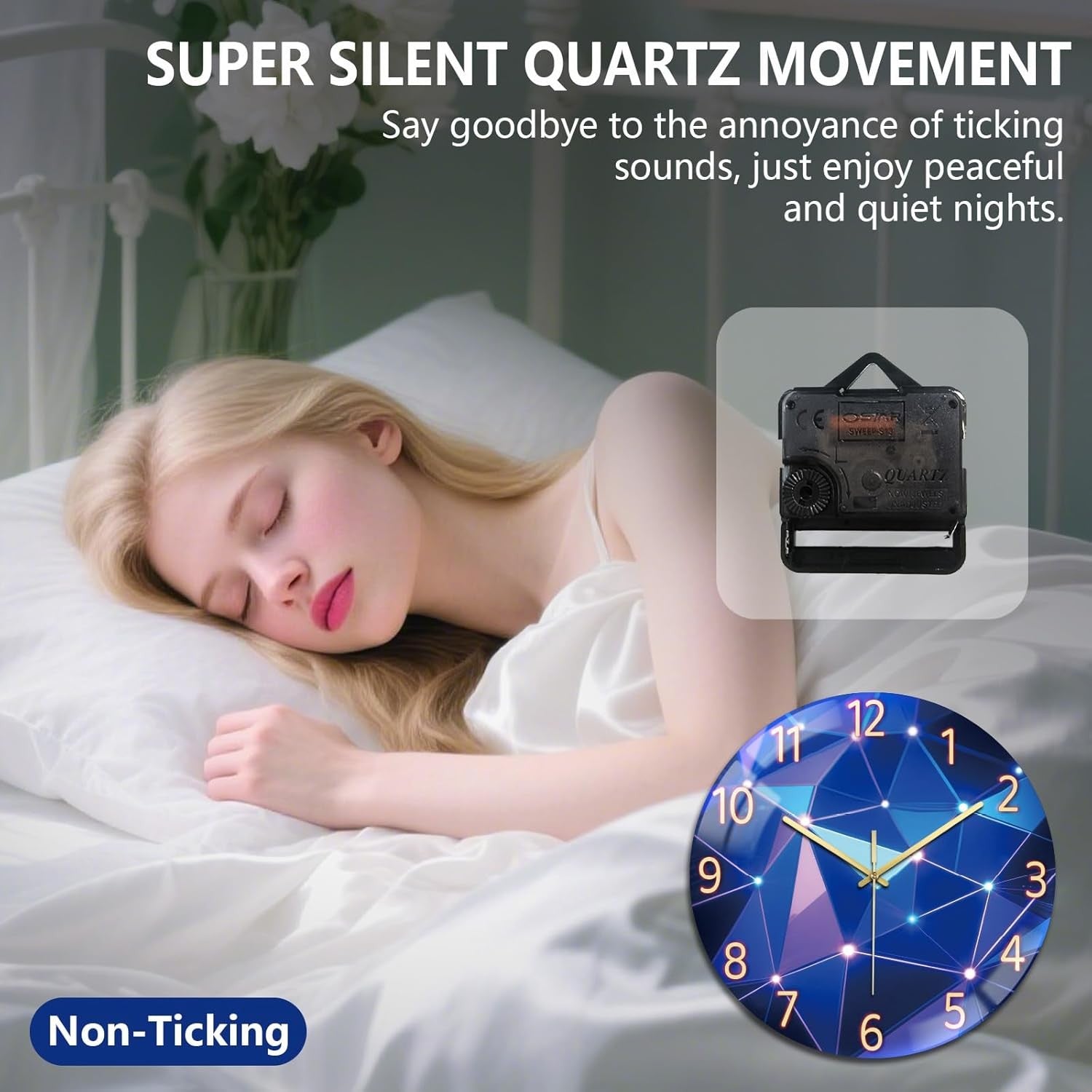 30cm Geometric Pattern Wall Clock – Silent Non-Ticking Modern Glass Design