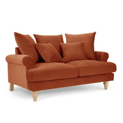 2 Seater Burnt Orange Velvet Sofa Scatter Back Cushions Deep Comfy Seat