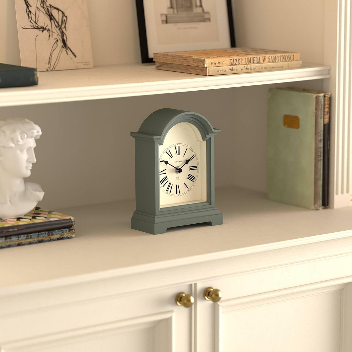 Mantel Clock Classic Arch Roman Numerals Silent Desk Shelf Asparagus Green