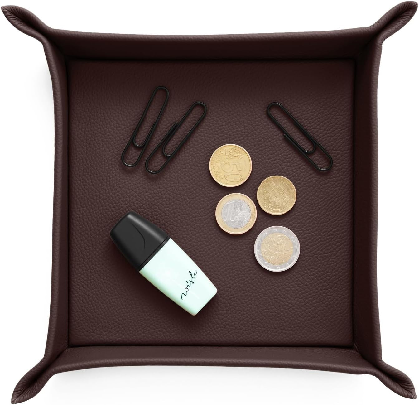 Leather Valet Tray Dark Brown – Desk Organiser for Keys, Coins & Jewellery