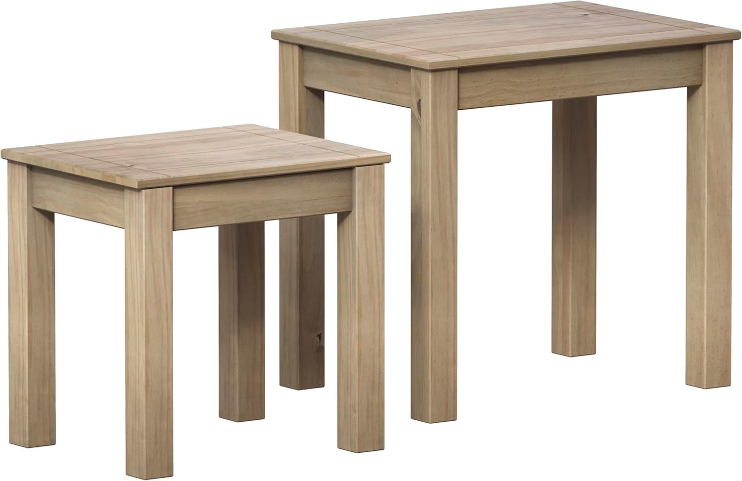 Nest of 2 Side Tables Natural Pine Wood Wax Finish Coffee End Table Bedroom