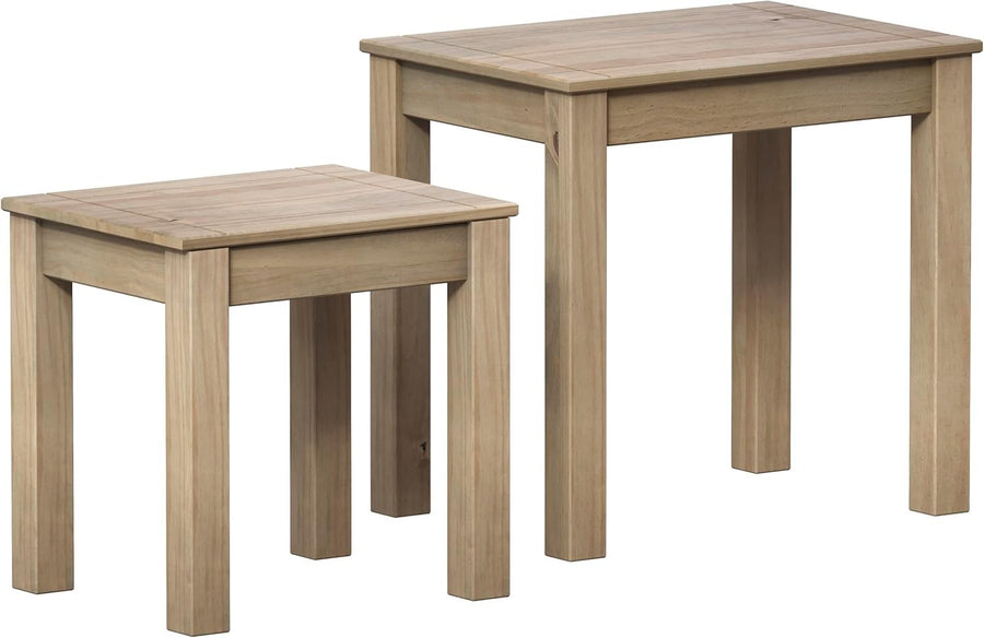 Nest of 2 Side Tables Natural Pine Wood Wax Finish Coffee End Table Bedroom