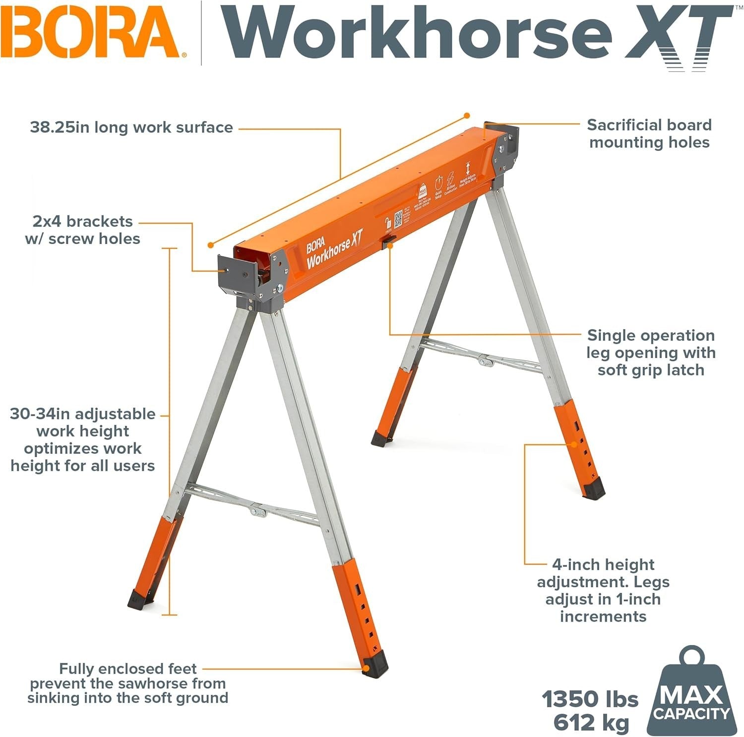 Adjustable Folding Sawhorses 2 Pack 2700lbs Pair Heavy Duty Portable Workbench