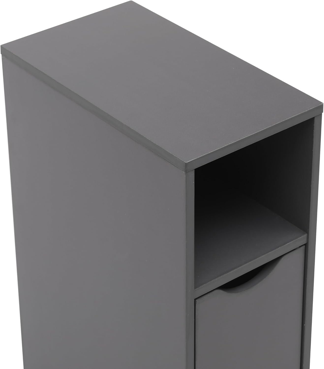 Slim Grey Bedside Table with Drawer & Shelf, Narrow Modern Nightstand Storage