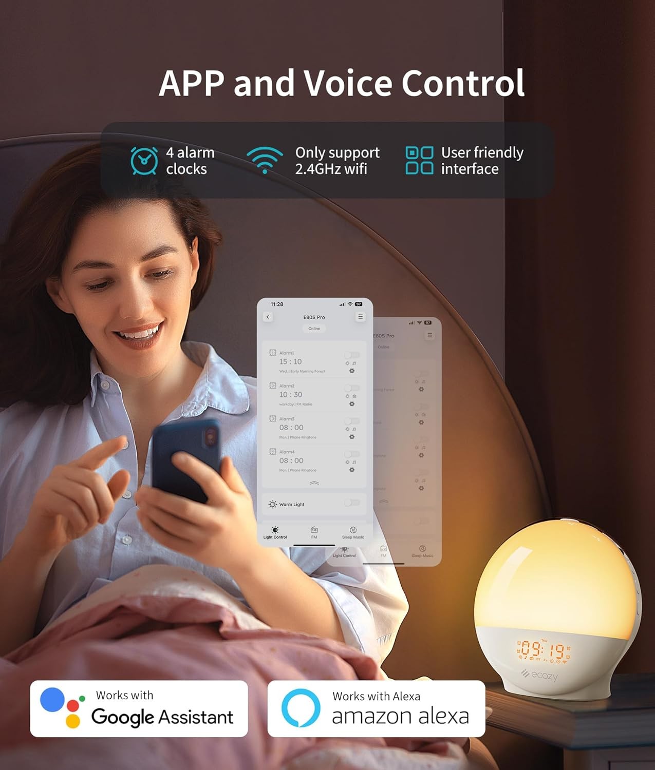 Sunrise Alarm Clock Wake Up Light White Noise Bluetooth App Control