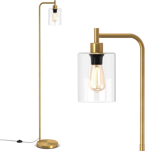 Industrial Floor Lamp Glass Shade Gold Tall Standing Light Foot Switch