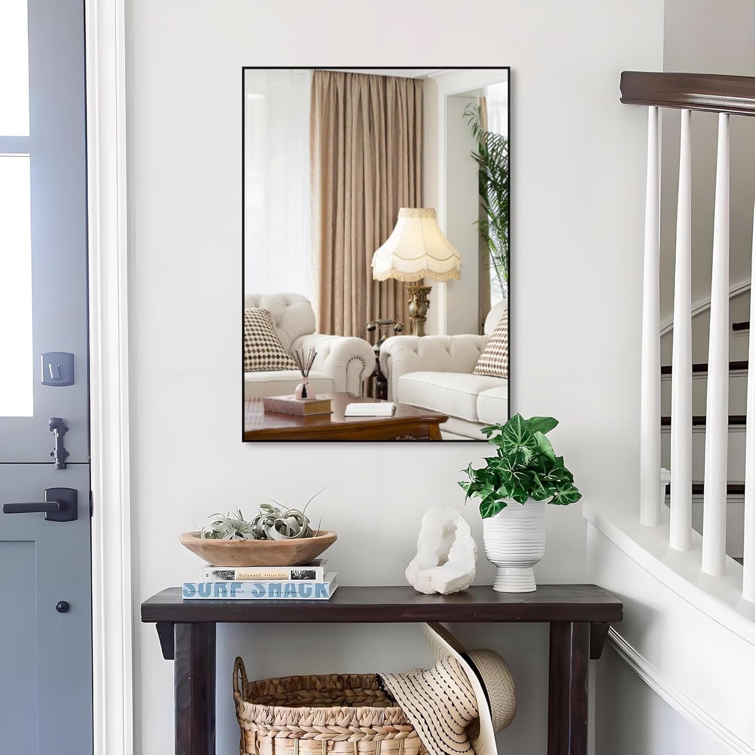 Wall Mirror 28x20in Black Frame | Modern Vanity Mirror for Bathroom & Bedroom