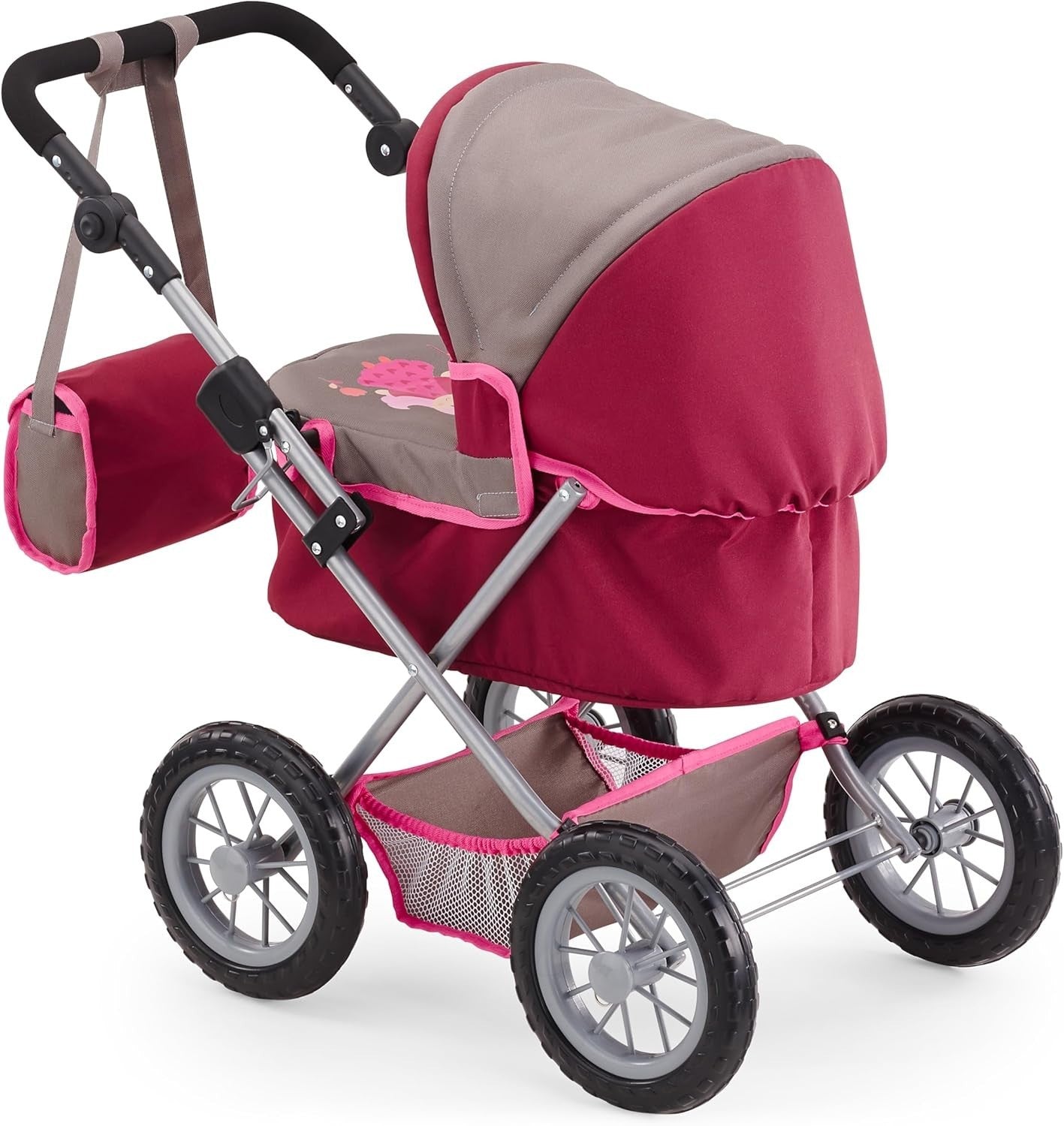 Trendy Doll Stroller Foldable Pram Adjustable Handle Big Wheels Bag 46cm