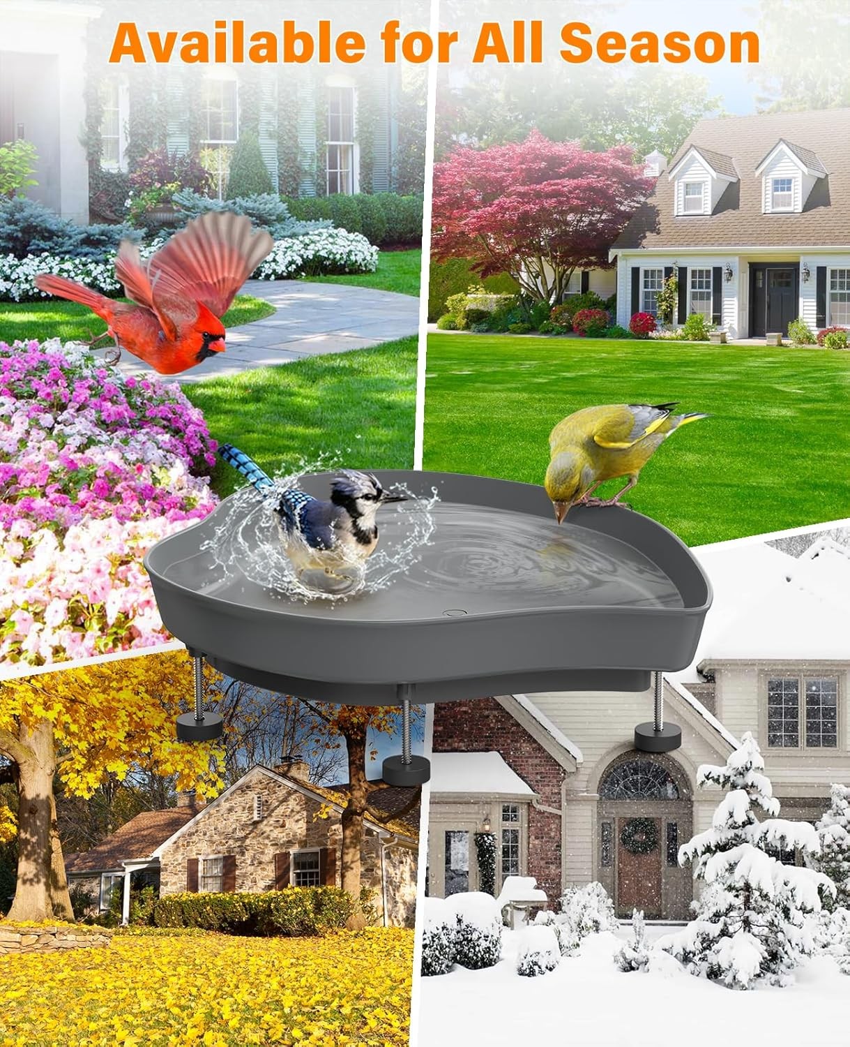 60W Heated Bird Bath Outdoor Winter Feeder Thermostat Anti-Freeze