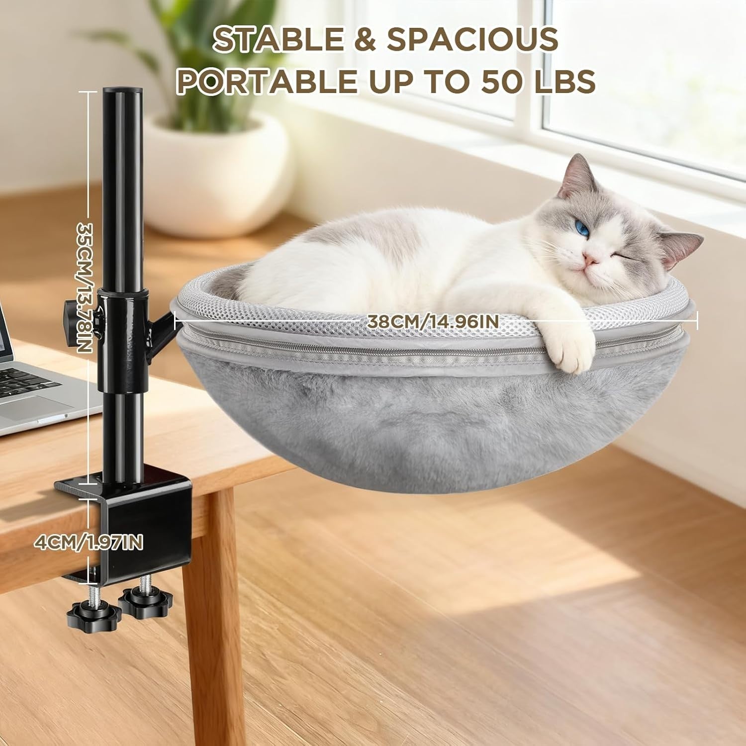 Cat Desk Hammock 360° Rotating Adjustable Cat Bed Washable Perch