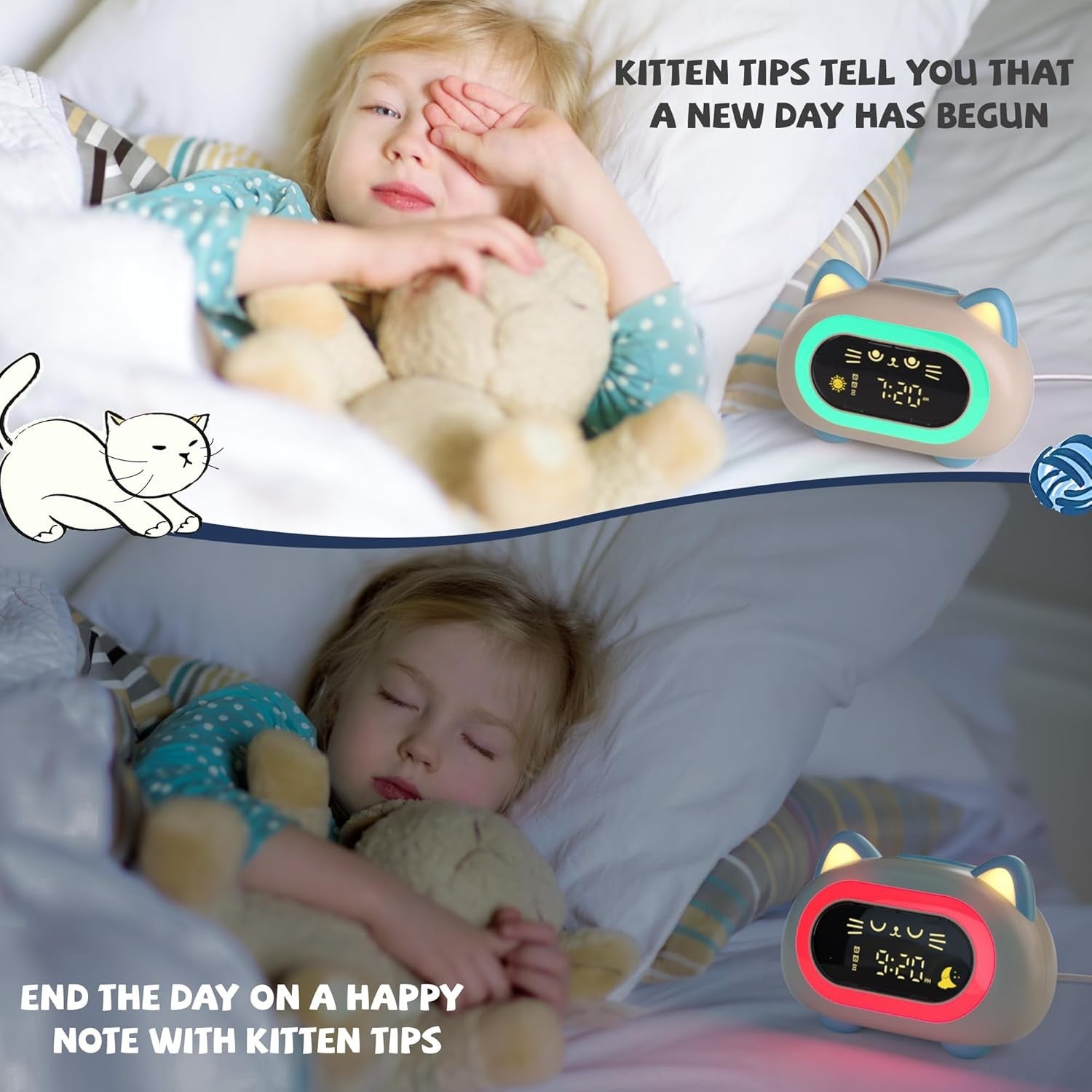 Kids Sleep Training Alarm Clock Dual Alarm Colour Night Light Snooze Timer