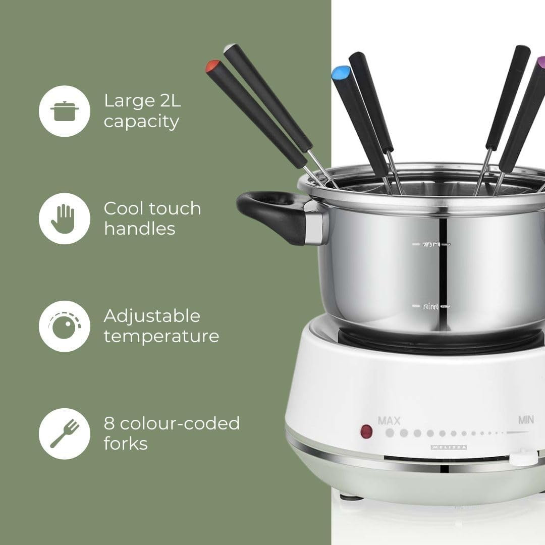 Electric Fondue Set 2L Stainless Steel Pot 8 Forks Rotating Tray