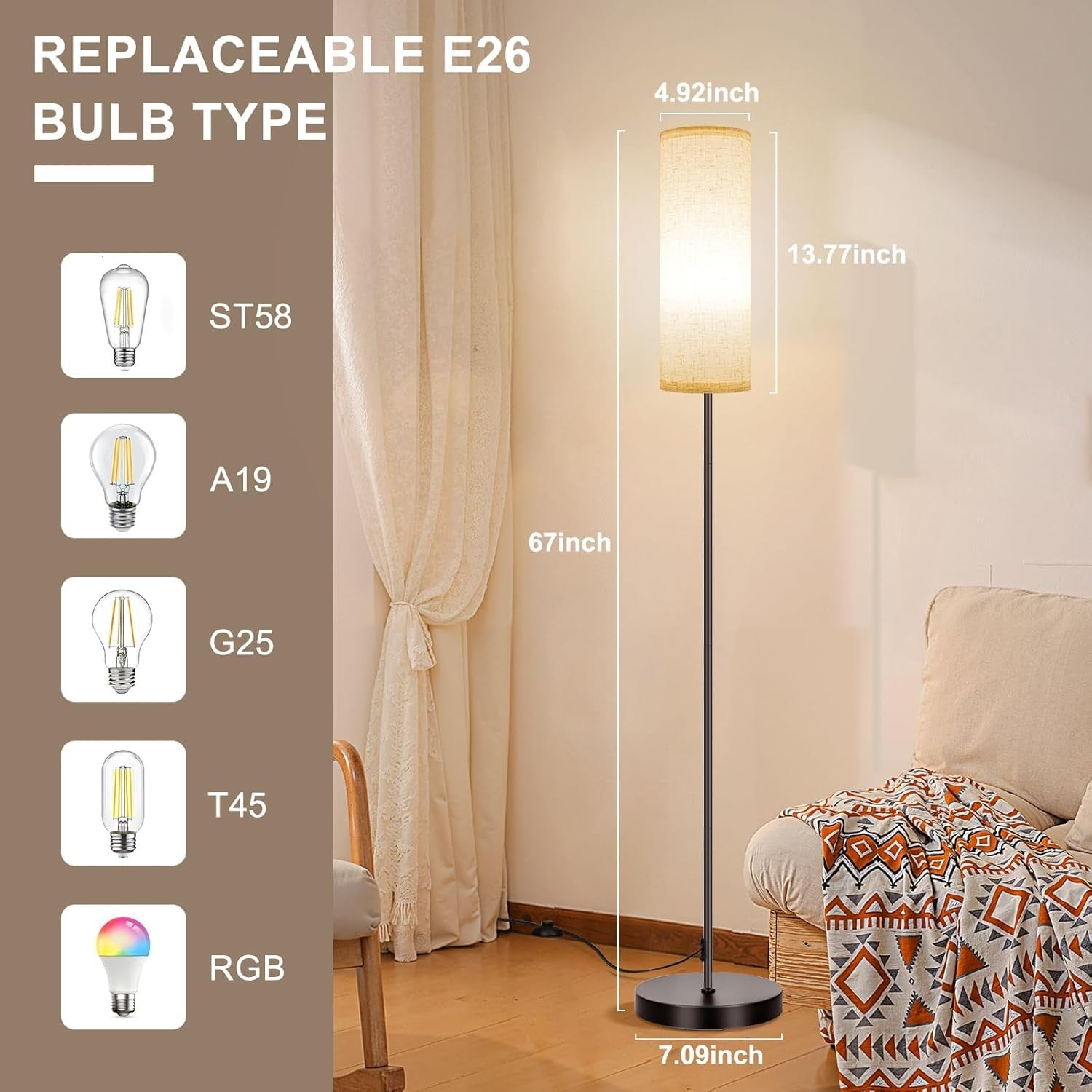 RGB LED Floor Lamp Dimmable Smart Standing Lamp Remote Corner Light