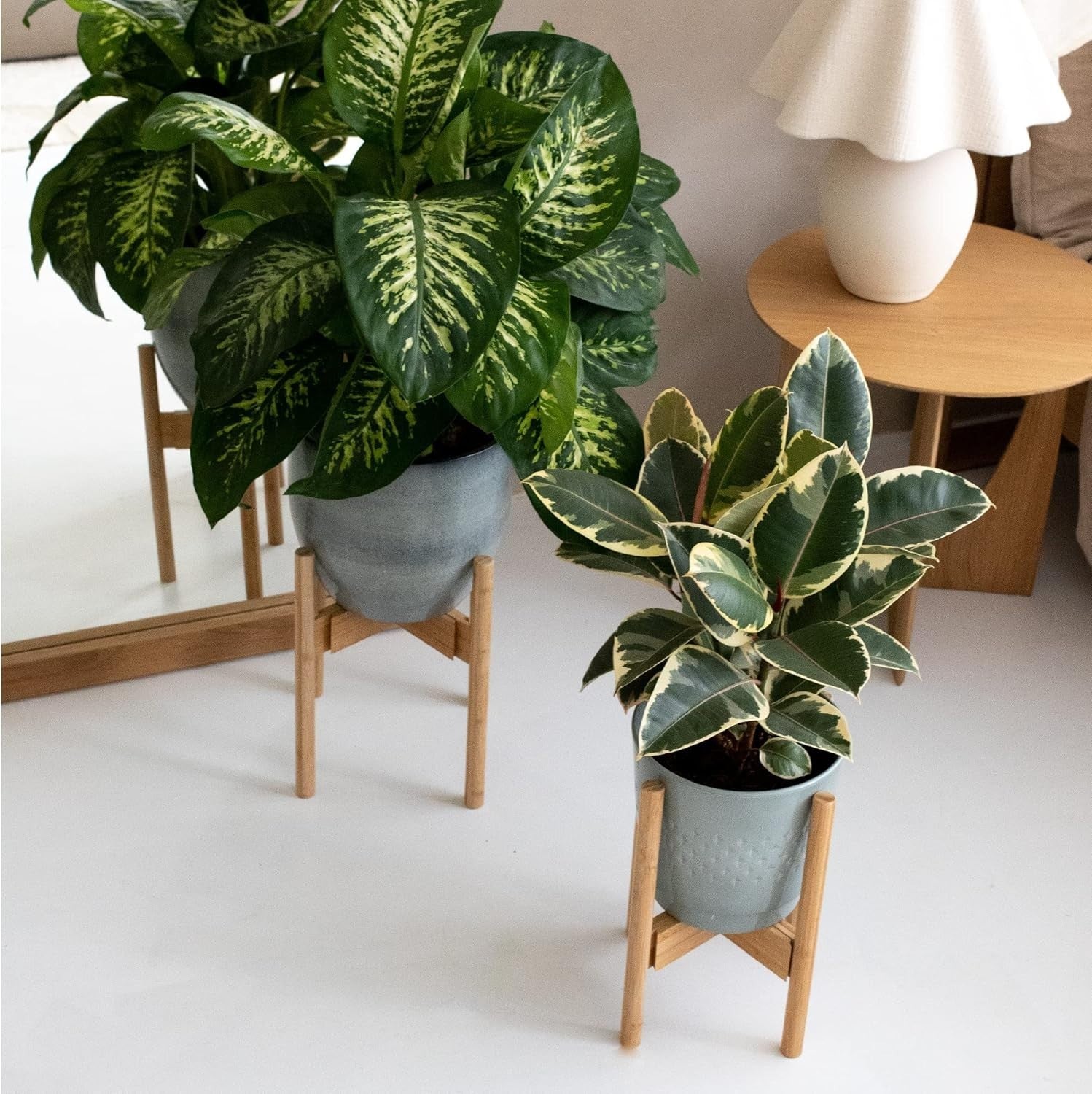 Set of 2 Adjustable Bamboo Plant Stands, Wooden Flower Pot Holders Indoor & Outd