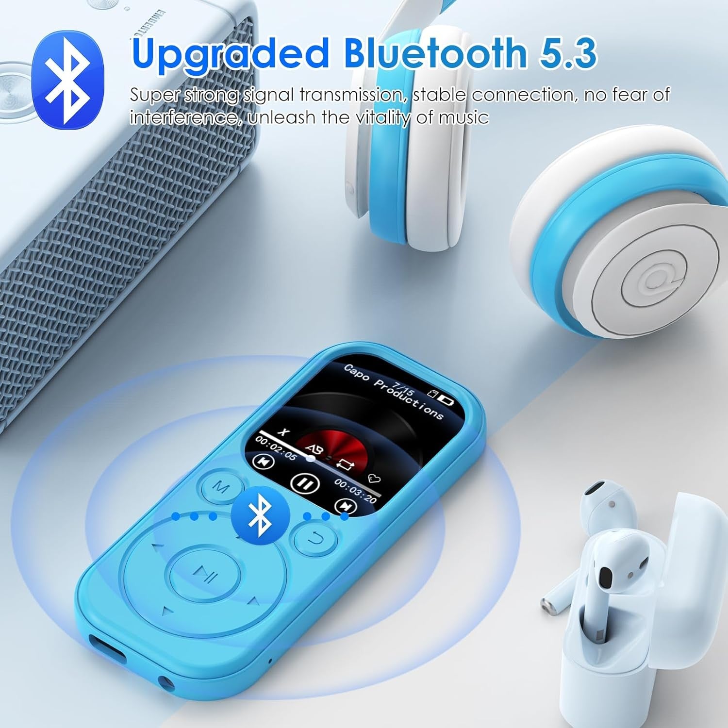 64GB Bluetooth MP3 Player Blue 2.01" HD Screen FM