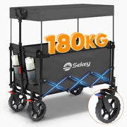 Grey 250L Folding Camping Wagon 180kg Heavy Duty Canopy Terrain Beach Trolley