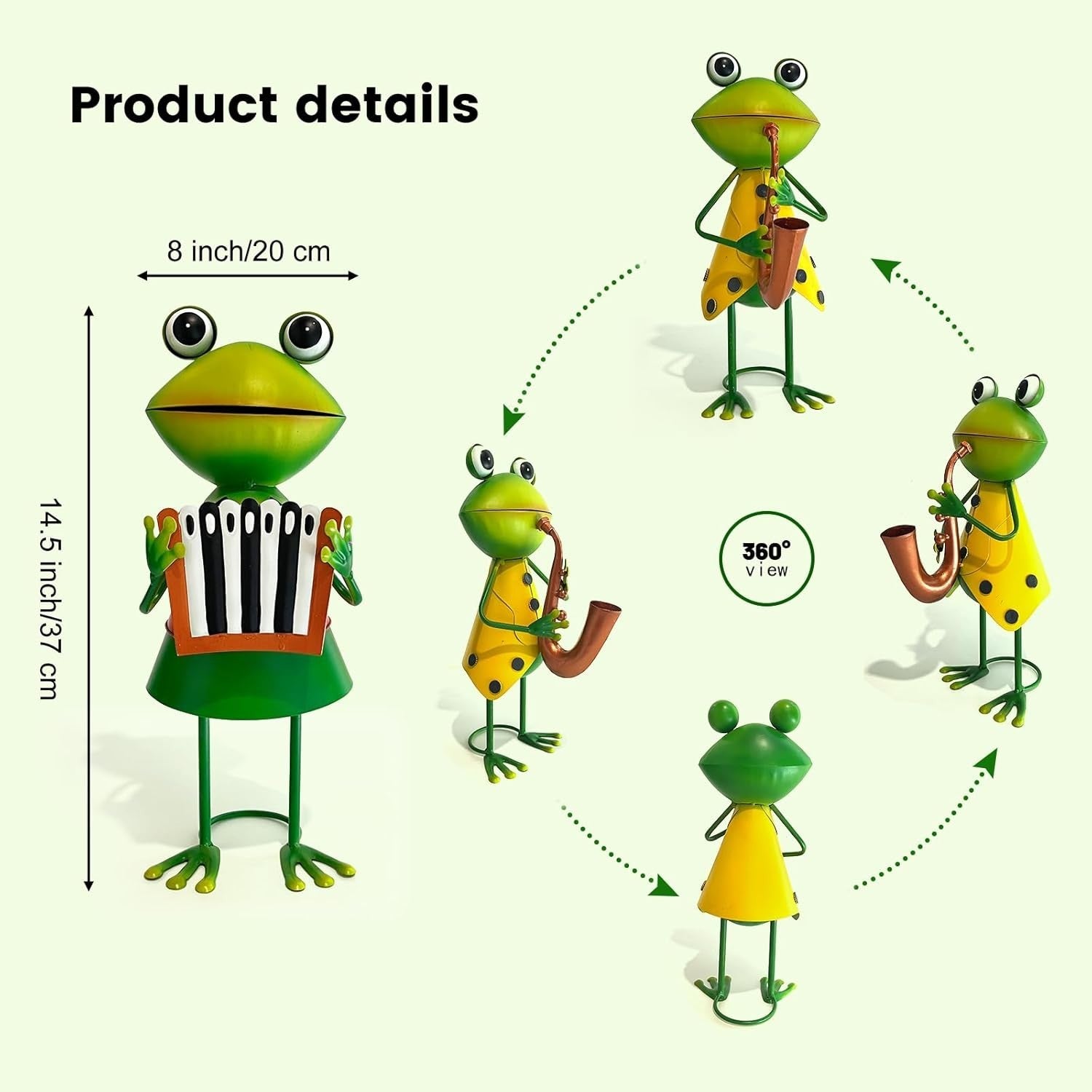 Metal Frog Garden Ornament Saxophone Player 3D Outdoor Decor Fairy Yard Art