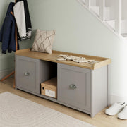 Grey 2-Door Shoe Storage Bench – Oak Entryway Seat & Hallway Organizer