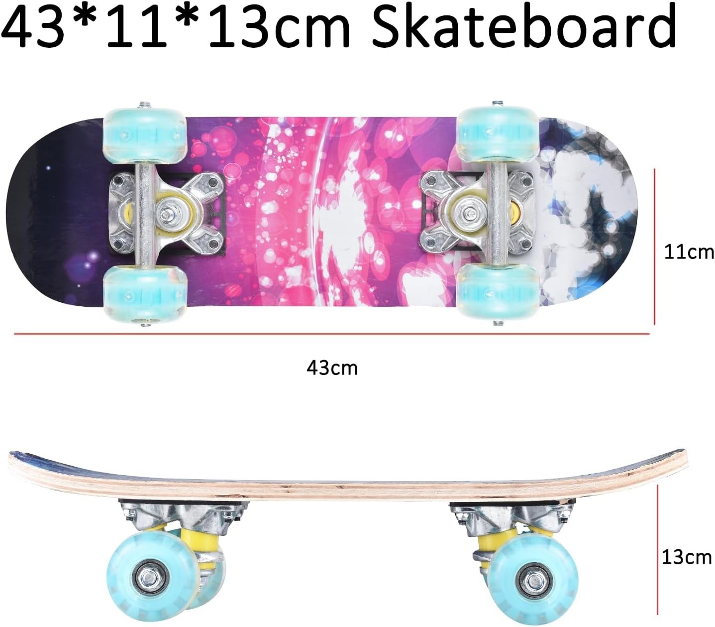 Kids Mini Skateboard 17in Light Up Wheels Beginner Double Kick Cruiser