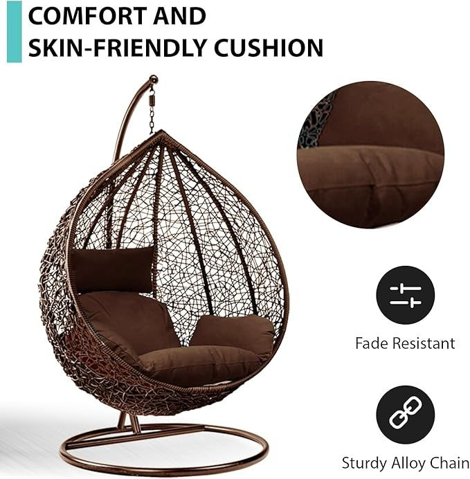 Outdoor Hanging Egg Chair with Cushion – Rattan Swing Seat, Garden Furniture