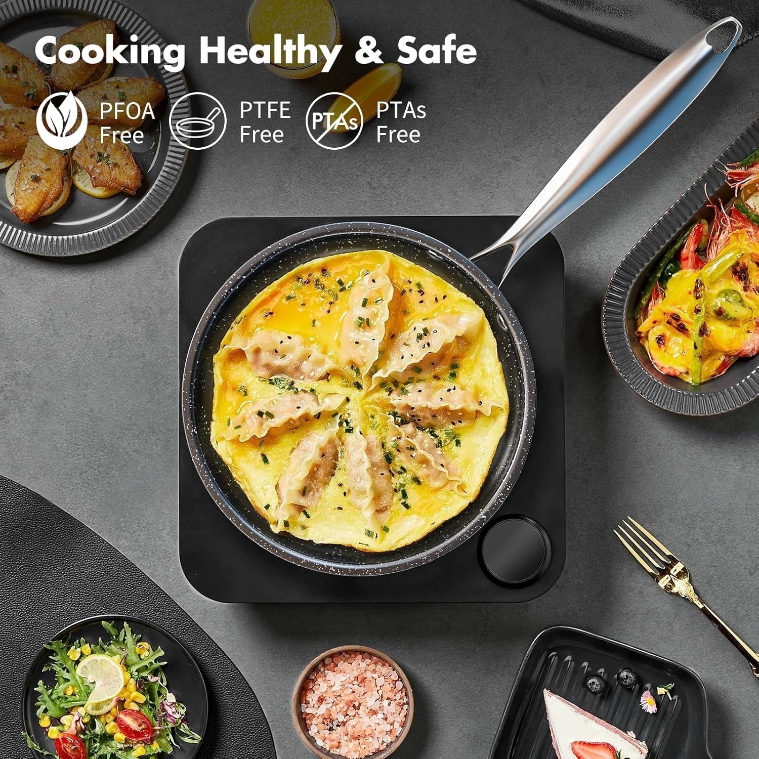 7pcs Black Granite Non Stick Cookware Set – Induction Compatible Pots & Pans