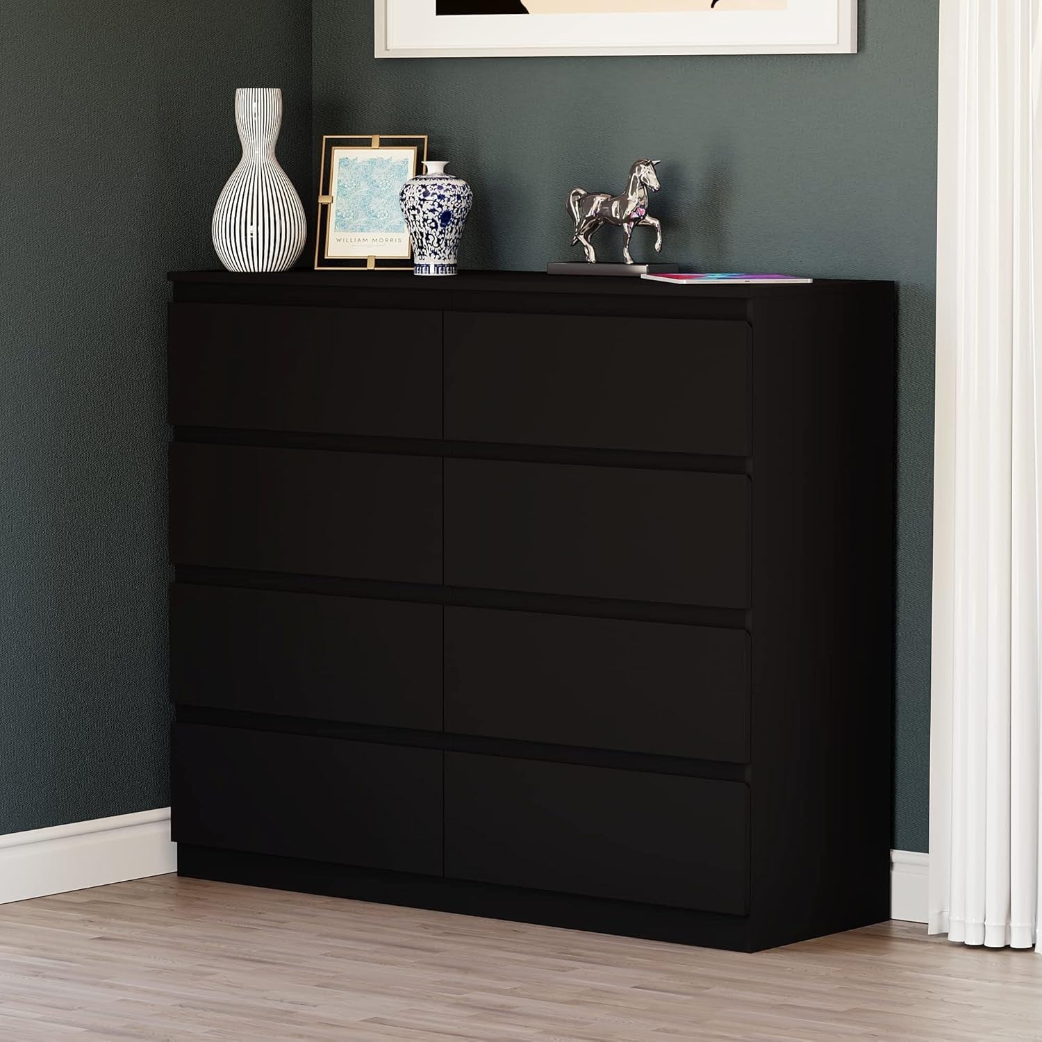 Black 8 Drawer Chest Storage Cabinet Wood Dresser Modern Bedroom Unit