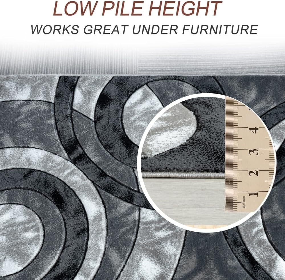 Luxury Grey Circle Rug 120x170cm – Soft High Pile Non Slip Carpet