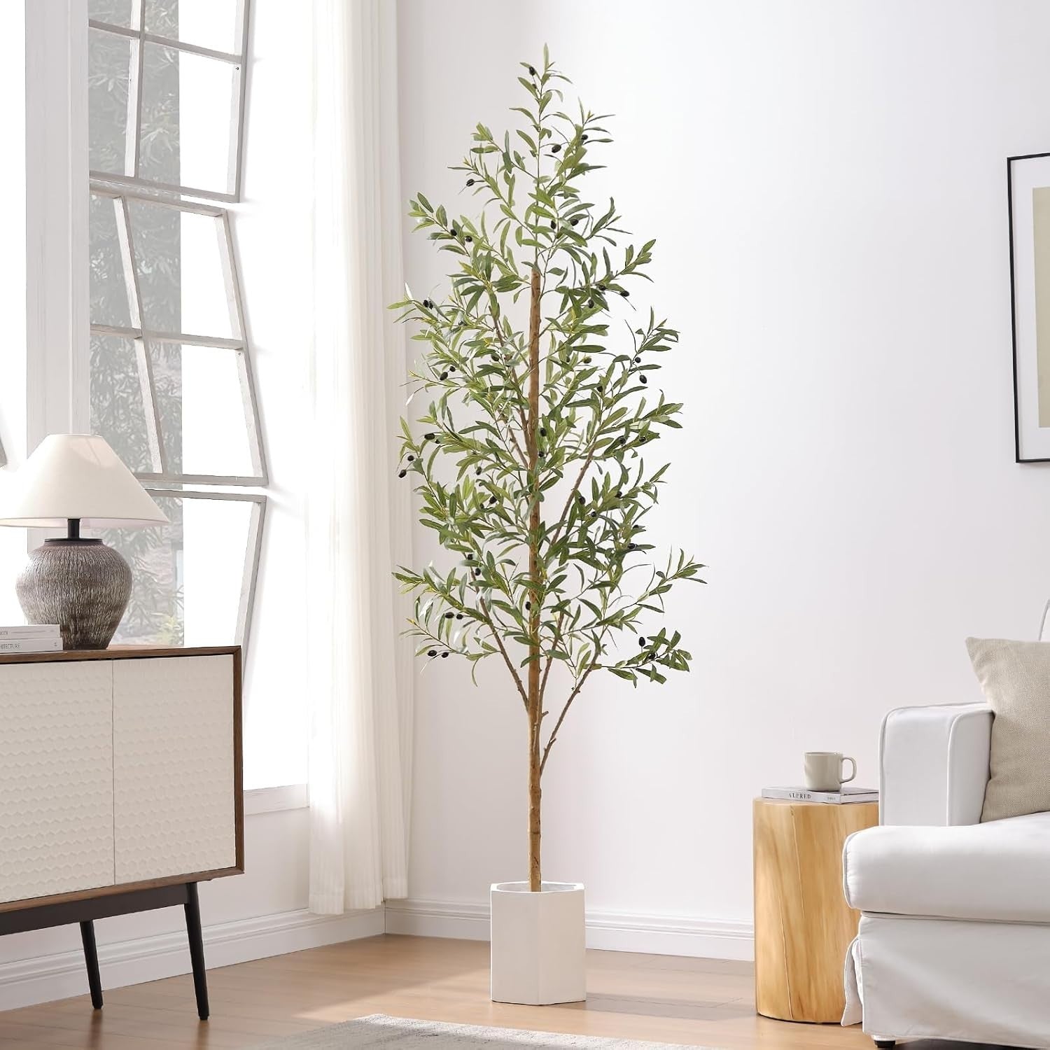 7-ft Artificial Olive Tree 210cm Potted Faux Olive Plant with Fruits Home Decor