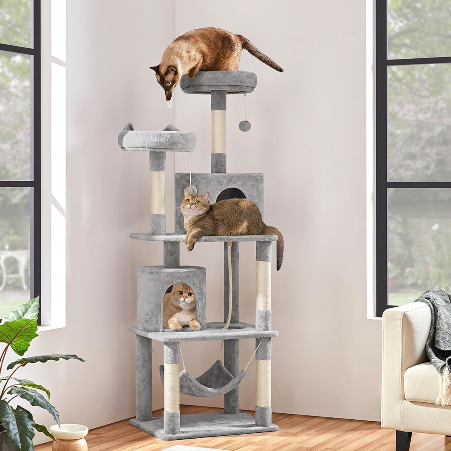 179cm Cat Tree Tower Multi Level Scratching Indoor Climber with Hammock