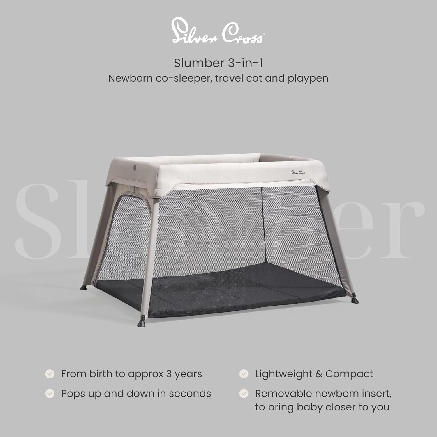 3 in 1 Baby Travel Cot Crib Bed Playpen Portable Lightweight Compact Stone