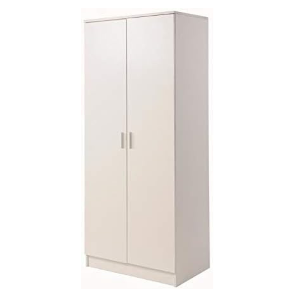 White Double Wardrobe with Shelves & Rail Modern Bedroom Storage