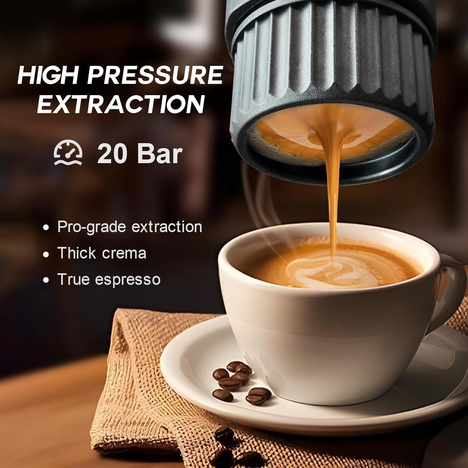 20-Bar Portable Espresso Maker USB-C | Self-Heating Travel Coffee Machine