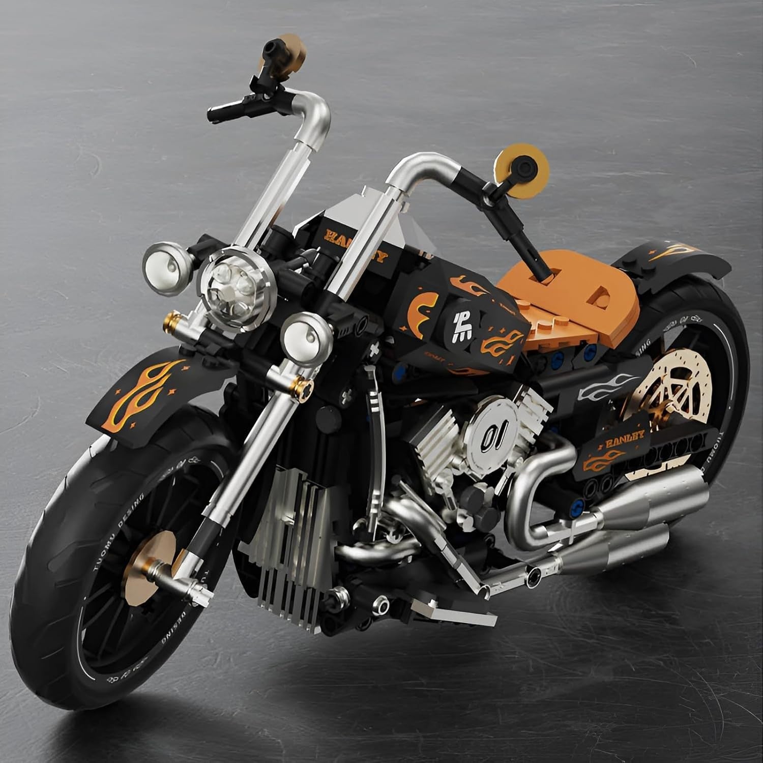 445-Piece Retro Motorcycle Model Kit with Chain Drive & Custom Stickers