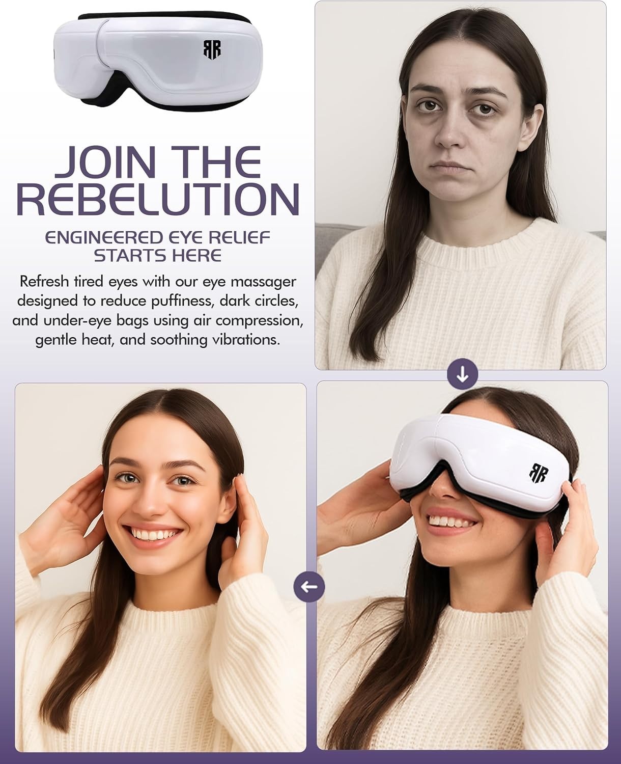 Heated Eye Massager 6 Modes Bluetooth Heat Compress Mask