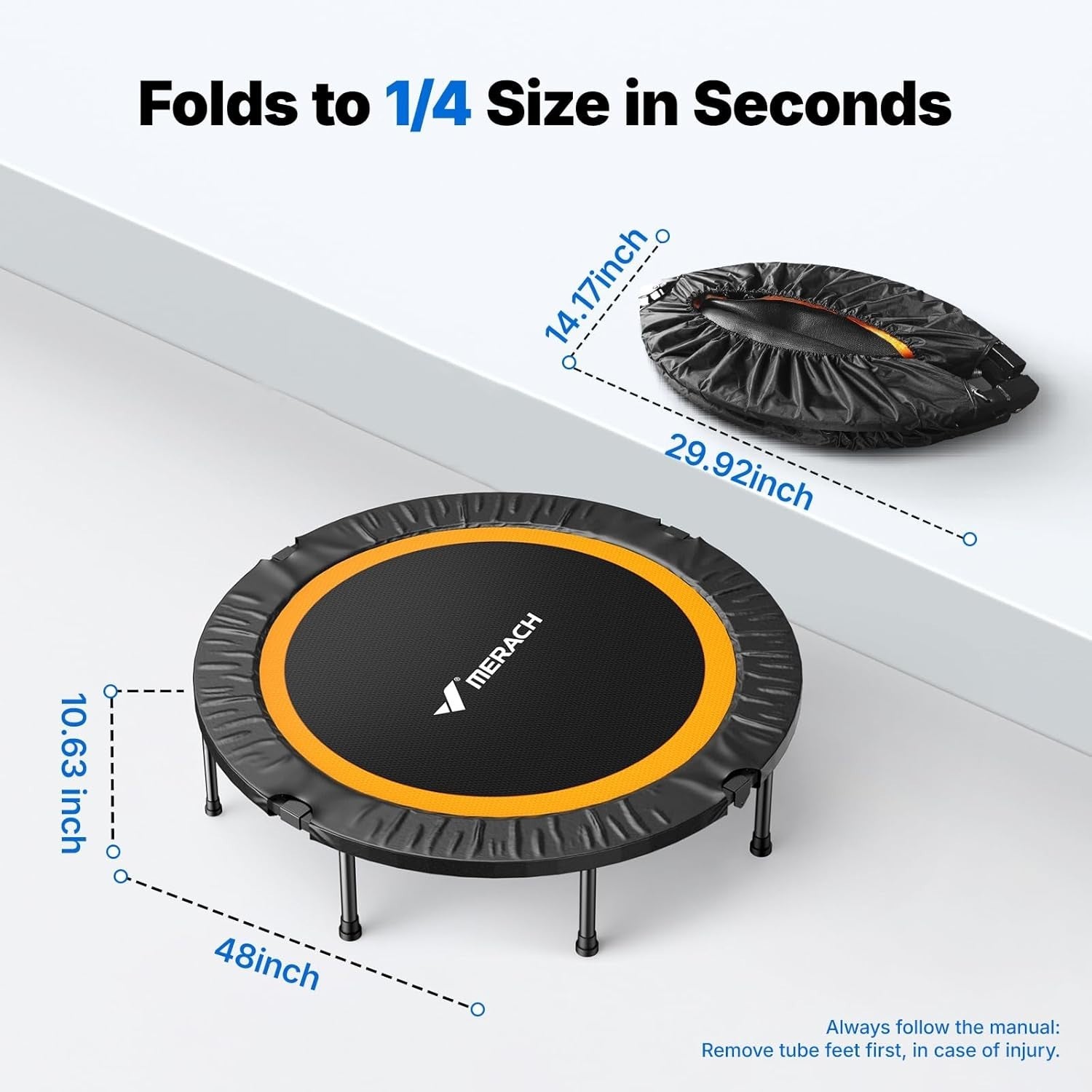 48” Quiet Foldable Exercise Trampoline Indoor Rebounder 330lb Capacity