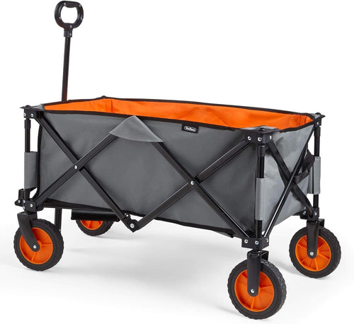 Collapsible Garden Cart Wagon 70kg Load Steel Frame Telescopic Handle w/ Brakes