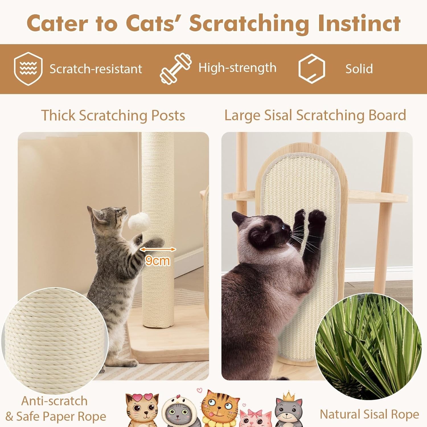 Cat Tree Climbing Tower Indoor with Scratching Posts Multi Level 114cm