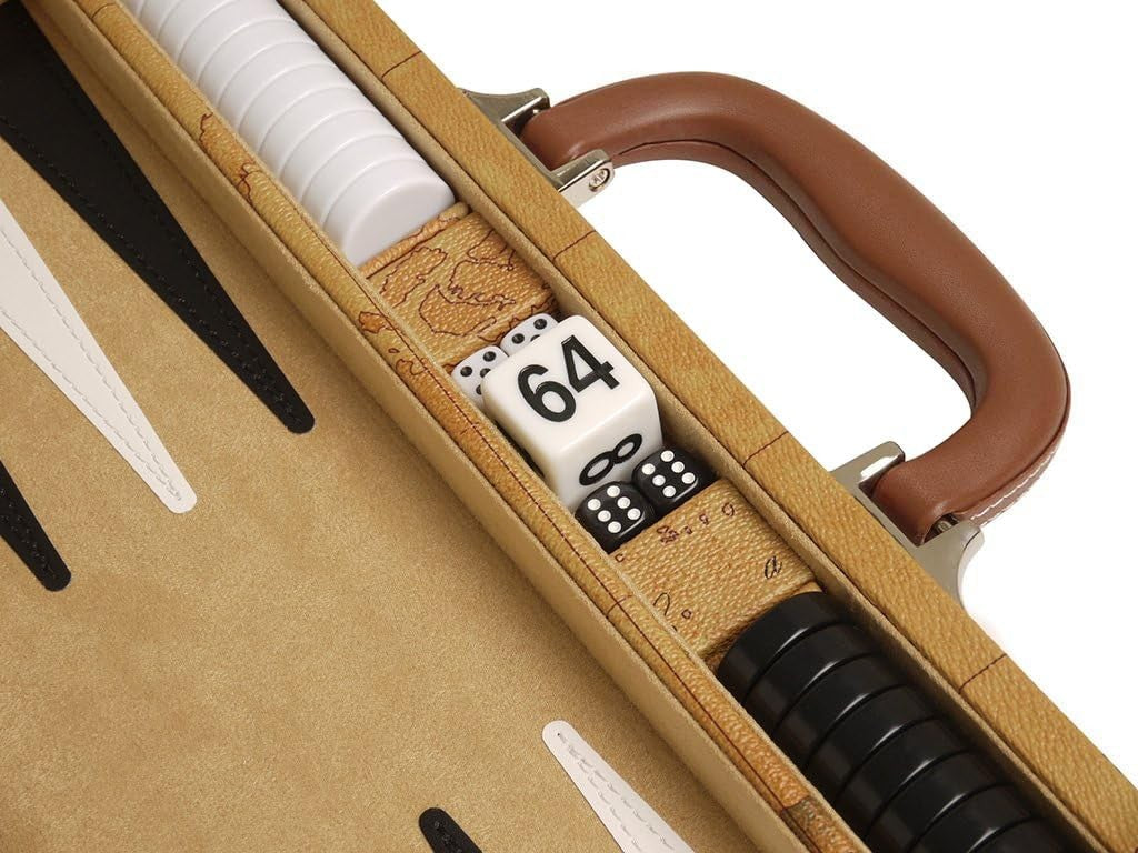 15 Inch Luxury Backgammon Set World Map Design Folding Travel Board Game