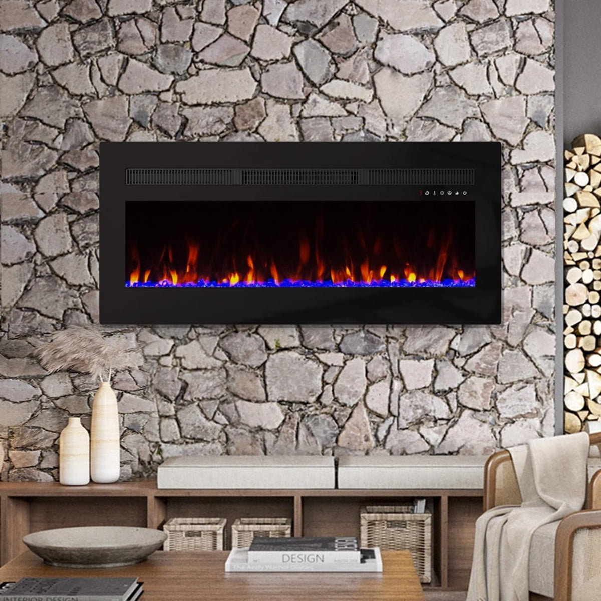 Wall-Mounted Electric Fireplace 60" with 16 Color Flames & Remote Control