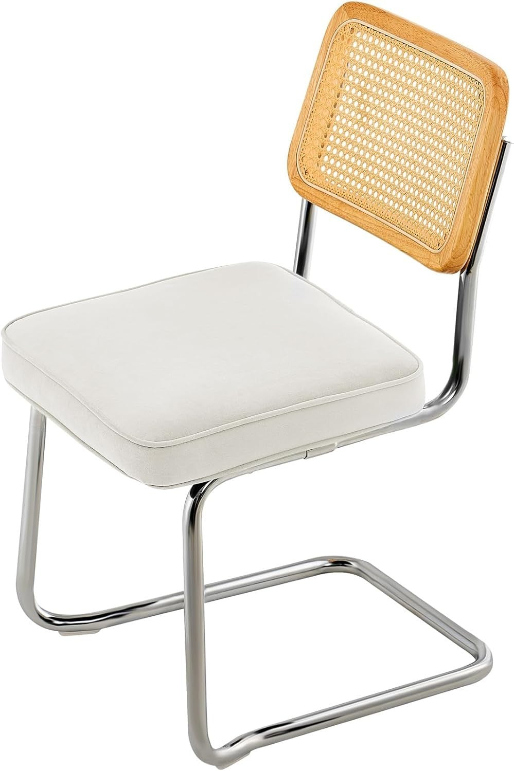 Set of 2 Rattan Dining Chairs Cushioned Modern Kitchen Seating White Upholstery