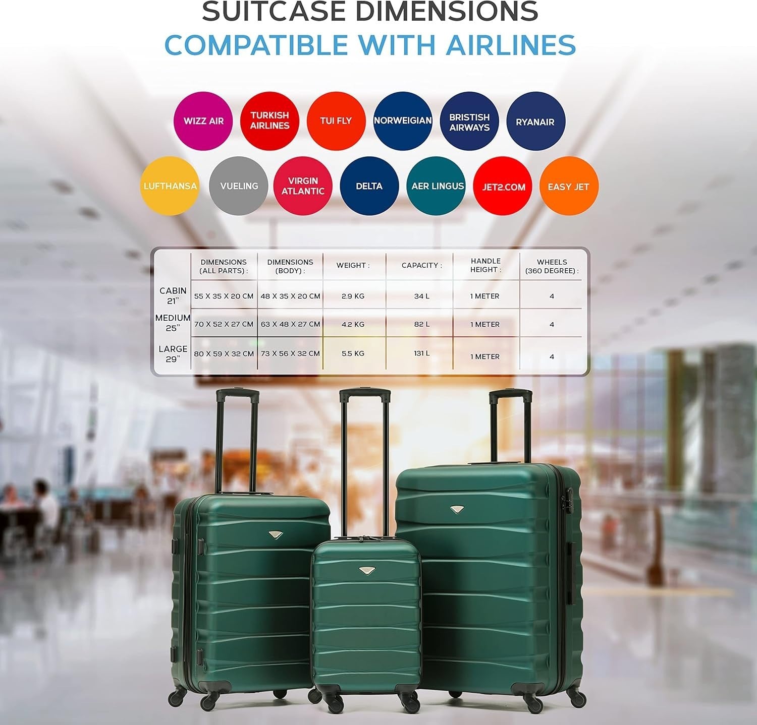 25” Medium Check-In Luggage ABS Hard Shell 4 Wheel Spinner Case